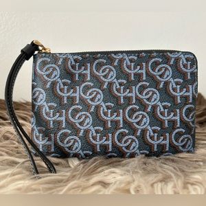 Coach Corner Zip Wristlet In Signature Logo Monogram Print - Navy NWT